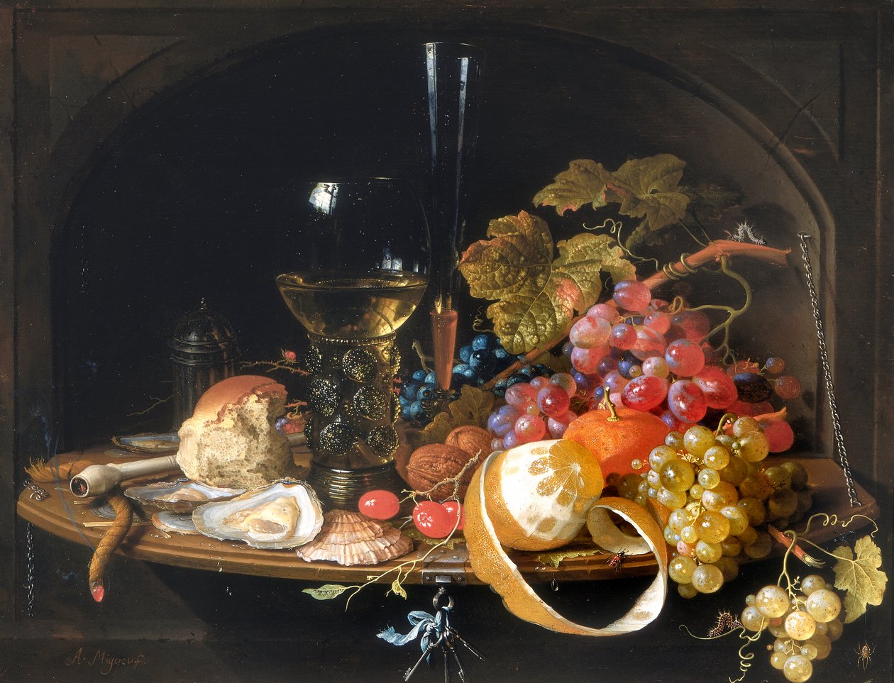 Riproduzioni D'arte | Natura morta con fiori e un orologio di Abraham